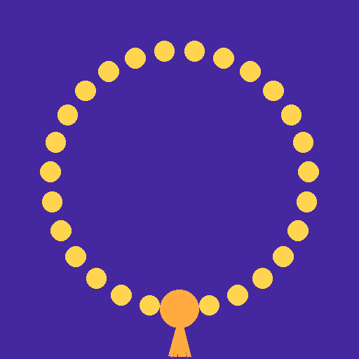 App-Icon des Ngöndro Trackers: eine goldene Mala auf violettem Grund