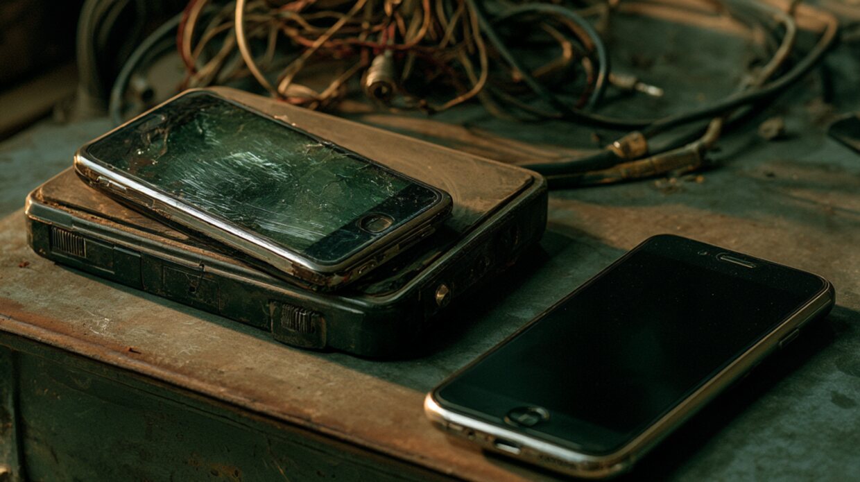 Altes und neues Smartphone nebeneinander auf einer Werkbank