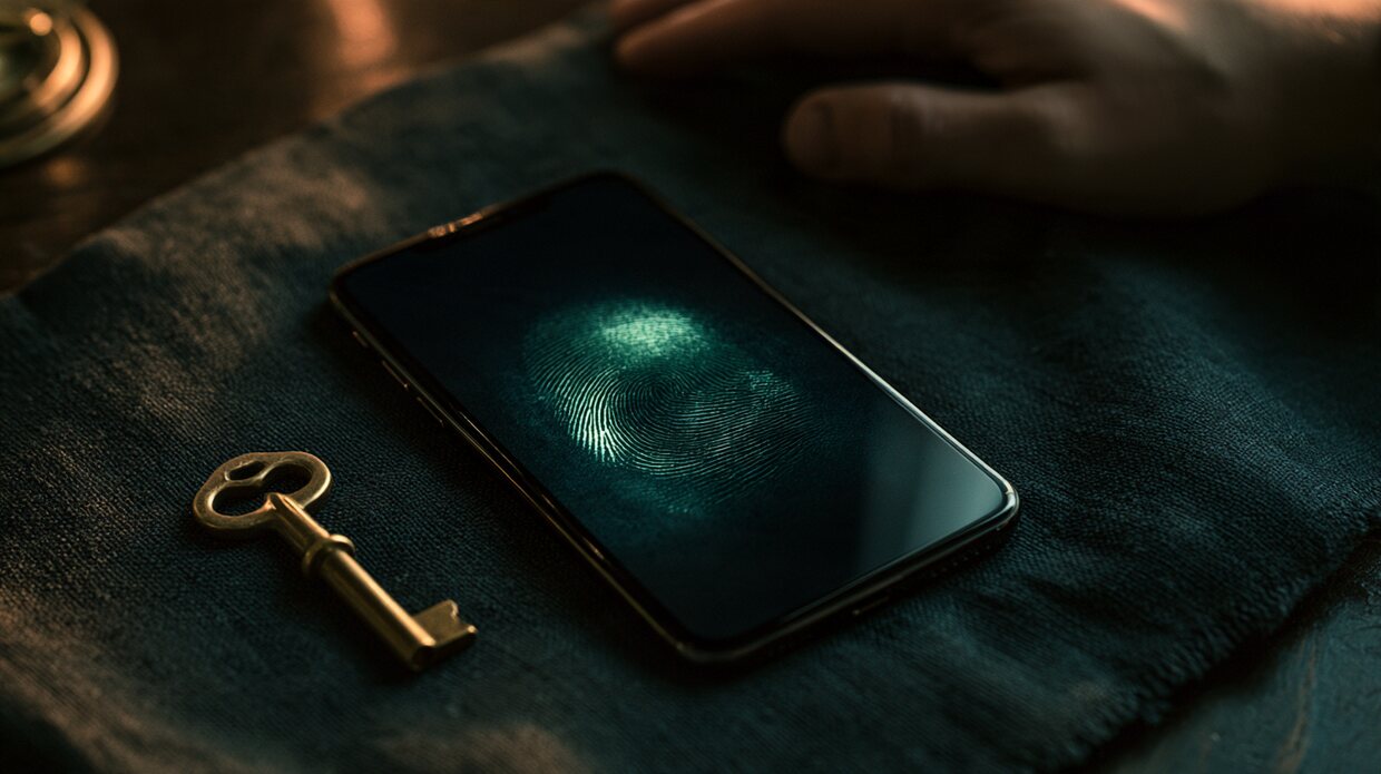 Smartphone mit Fingerabdruck-Symbol auf dem Sperrbildschirm